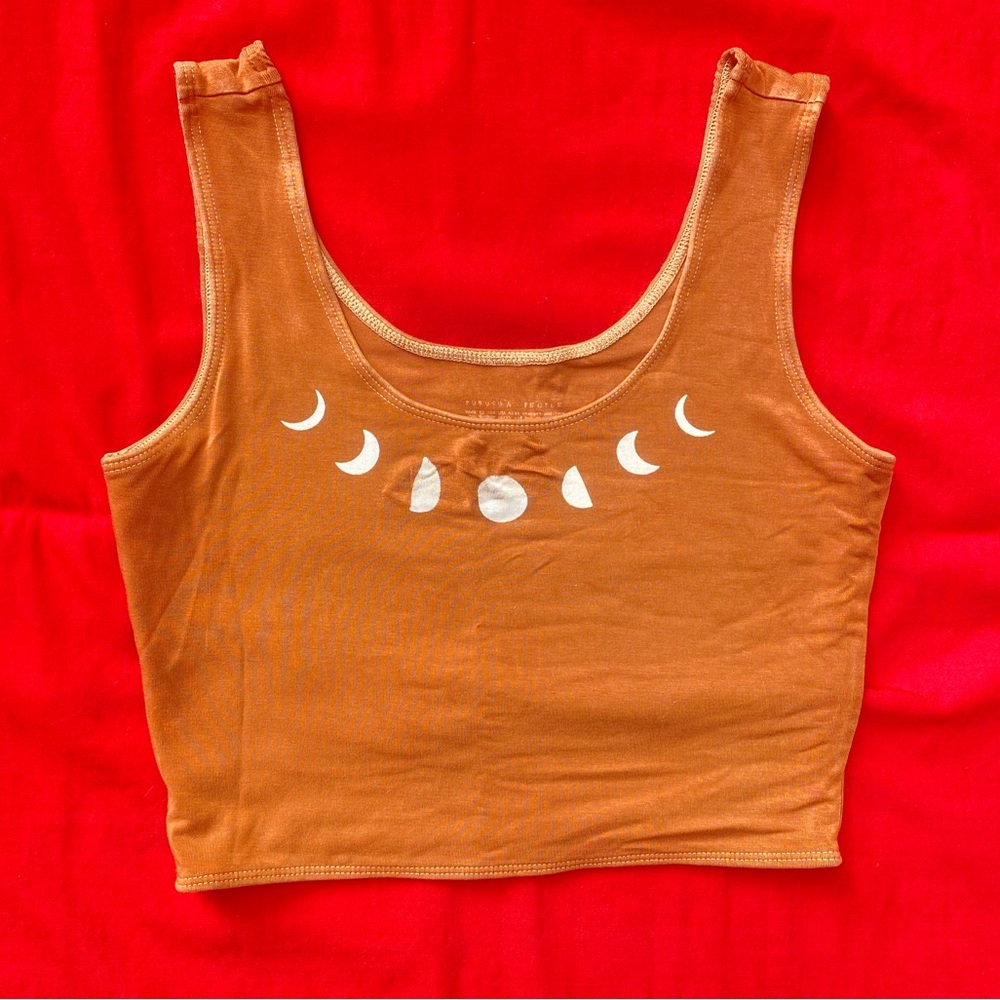 Rare Purusha People Moon Phases Rust Brown crop top